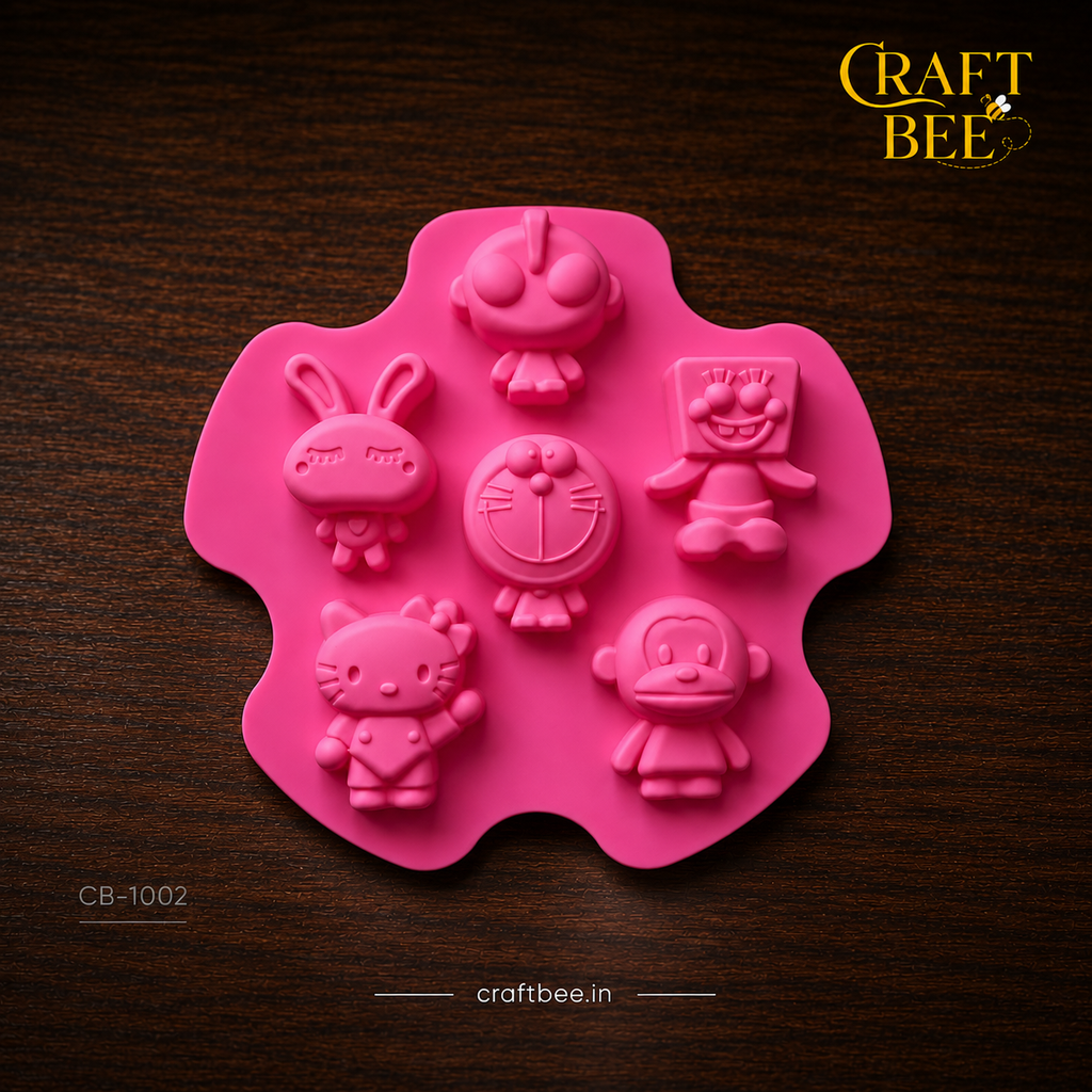 Craft Bee Premium Cartoon Silicone Mould – 6 Cavity DIY Resin, Soap, Chocolate & Clay Casting Mold | CB-1003