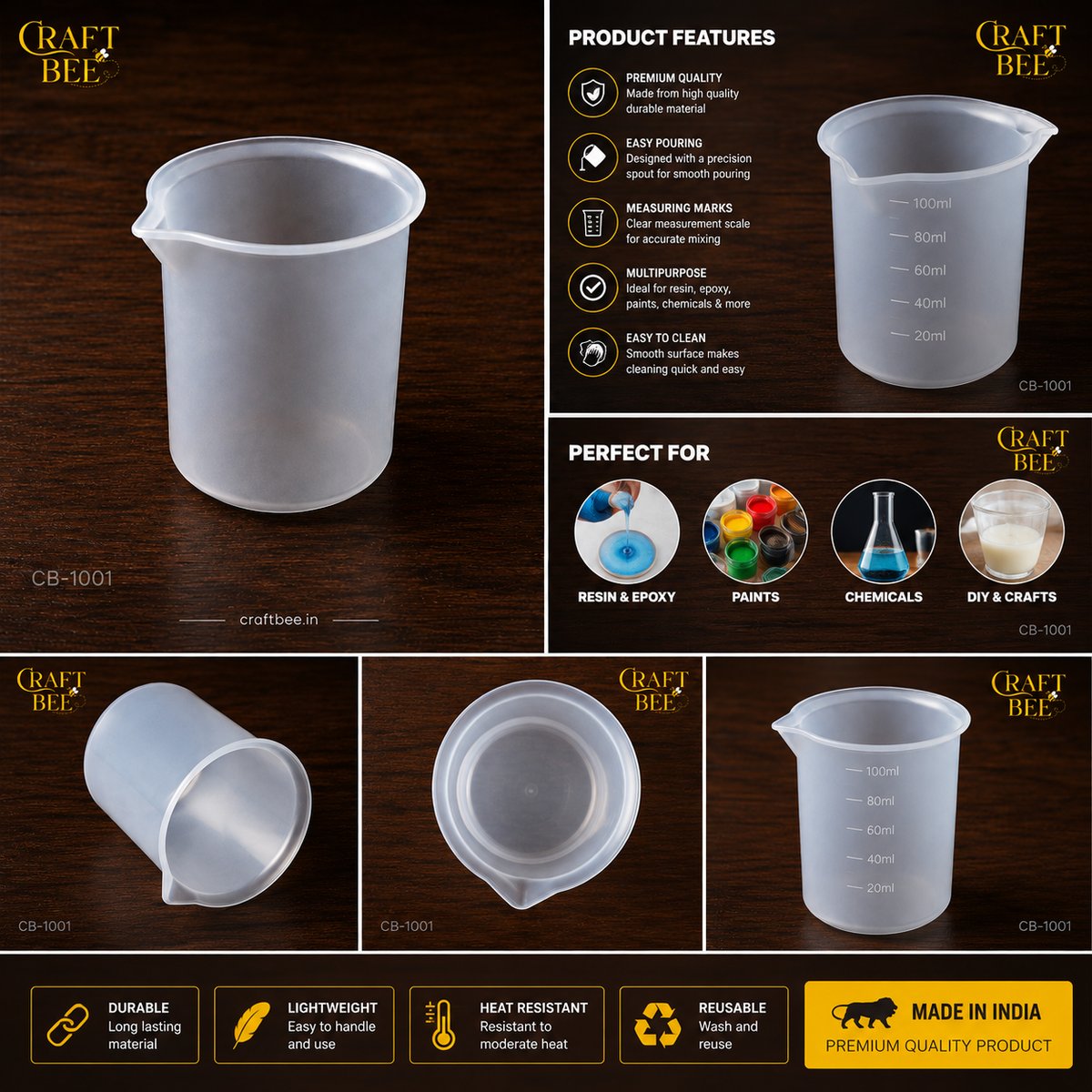 Craft Bee 100ml Silicone Mixing Beaker for Resin, Epoxy & DIY Crafts | CB-1001