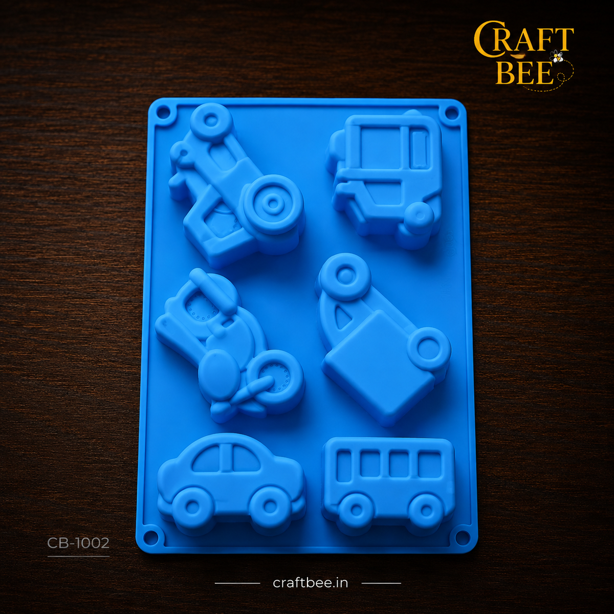 Craft Bee Premium Vehicle Silicone Mould – 6 Cavity Car, Bus & Construction Vehicle Resin, POP, Soap & Chocolate Mold | CB-1004